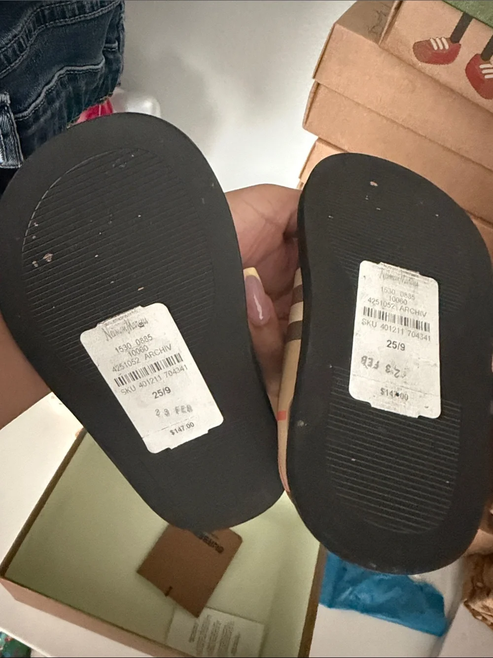 Burberry Beige Nova Check Kids Sandals with Black Footbed